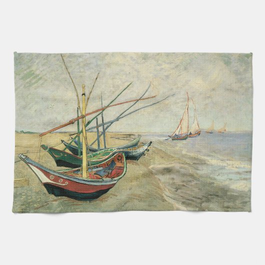 Vincent van Gogh - Vist Boats op het strand Theedoek (Horizontaal)