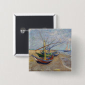 Vincent van Gogh - Vist Boats op het strand Vierkante Button 5,1 Cm (Voorkant /achterkant)