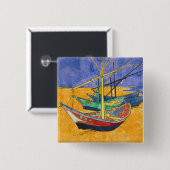 Vincent van Gogh - Vist Boats op het strand Vierkante Button 5,1 Cm (Voorkant /achterkant)