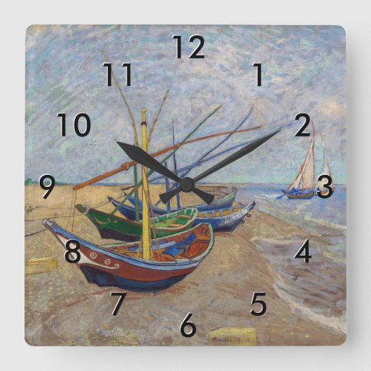 Vincent van Gogh - Vist Boats op het strand Vierkante Klok (Voorkant)