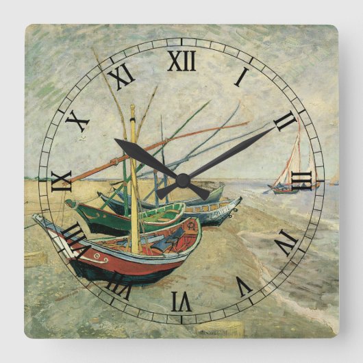 Vincent van Gogh - Vist Boats op het strand Vierkante Klok (Voorkant)