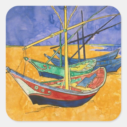 Vincent van Gogh - Vist Boats op het strand Vierkante Sticker (Voorkant)