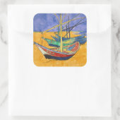 Vincent van Gogh - Vist Boats op het strand Vierkante Sticker (Tas)