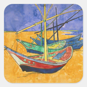 Vincent van Gogh - Vist Boats op het strand Vierkante Sticker