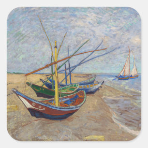 Vincent van Gogh - Vist Boats op het strand Vierkante Sticker