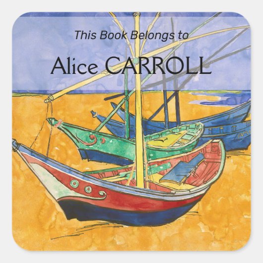 Vincent van Gogh - Vist Boats op het strand Vierkante Sticker (Voorkant)