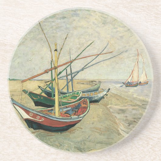 Vincent van Gogh - Vist Boats op het strand Zandsteen Onderzetter (Voorkant)