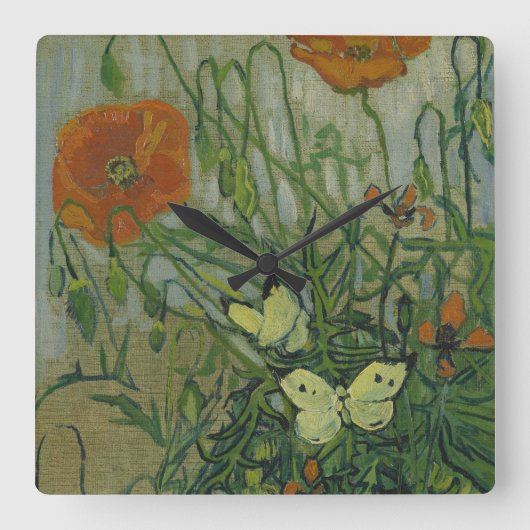 Vincent van Gogh - Vlinders en klaprozen Vierkante Klok (Voorkant)