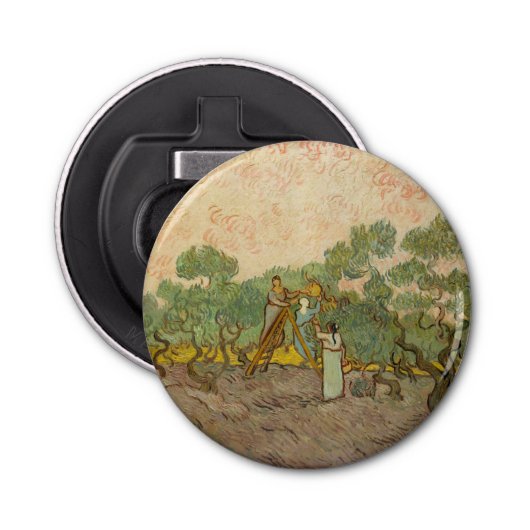 Vincent van Gogh - Vrouwen die Olijven schoppen Button Flesopener (Voorkant)