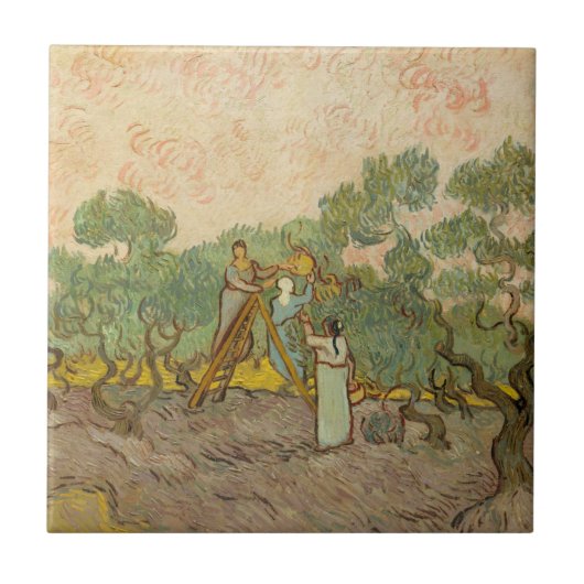 Vincent van Gogh - Vrouwen die Olijven schoppen Tegeltje (Voorkant)