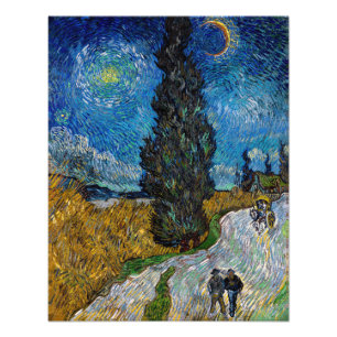Vincent van Gogh - Weg met cipres en ster Foto Afdruk