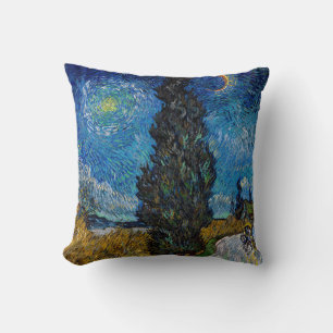 Vincent van Gogh - Weg met cipres en ster Kussen