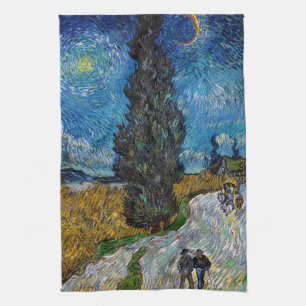Vincent van Gogh - Weg met cipres en ster Theedoek