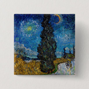 Vincent van Gogh - Weg met cipres en ster Vierkante Button 5,1 Cm