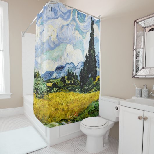 Vincent Van Gogh Wheat Field met Cypresses (1889) Douchegordijn (In situ)