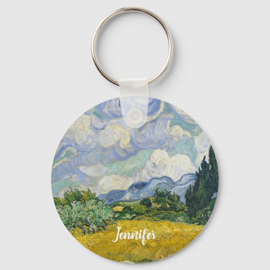 Vincent Van Gogh Wheat Field met Cypresses Custom Sleutelhanger (Achterkant)