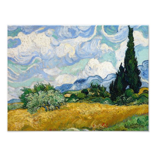 Vincent van Gogh - Wheat Field met Cypresses Foto Afdruk (Voorkant)