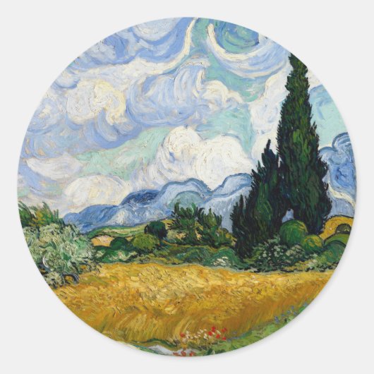 Vincent Van Gogh Wheat Field met Cypresses Ronde Sticker (Voorkant)