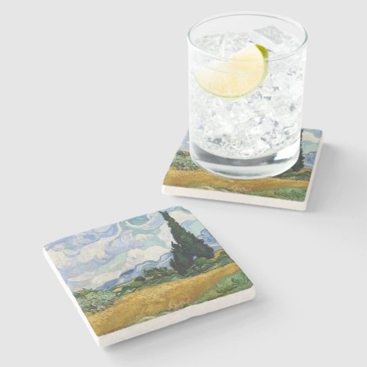 Vincent Van Gogh Wheat Field met Cypresses Stenen Onderzetter (Zijkant)