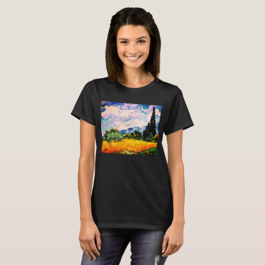Vincent Van Gogh Wheat Field met Cypresses T-shirt (Voorkant volledig)