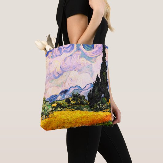 Vincent Van Gogh Wheat Field met Cypresses Tote Bag (Dichtbij)