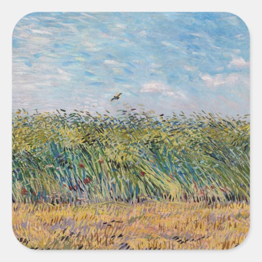 Vincent van Gogh - Wheat Field met een Lark Vierkante Sticker (Voorkant)