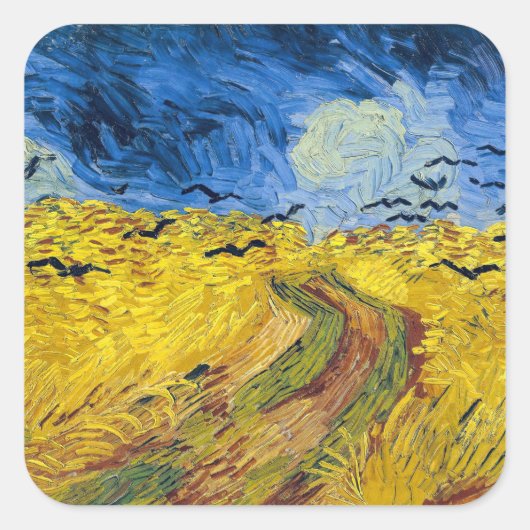 Vincent van Gogh - Wheatfield met Crows Vierkante Sticker (Voorkant)