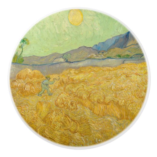 Vincent van Gogh - Wheatfield met een Reaper Keramische Knop (Voorkant)
