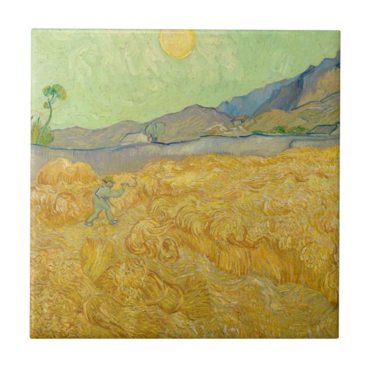 Vincent van Gogh - Wheatfield met een Reaper Tegeltje (Voorkant)