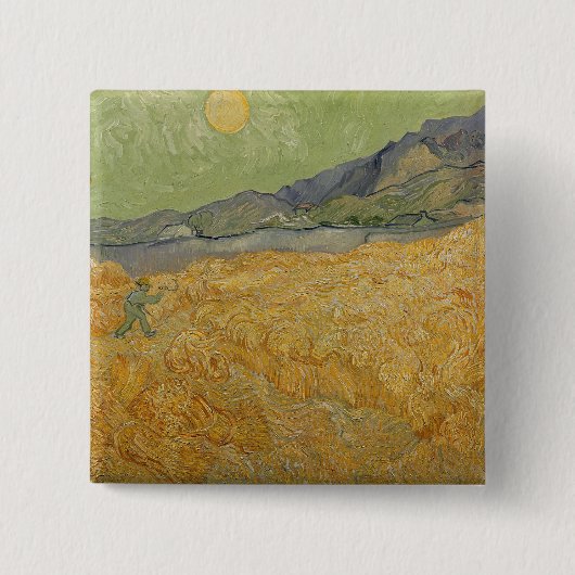 Vincent van Gogh | Wheatfield met Reaper, 1889 Vierkante Button 5,1 Cm (Voorkant)