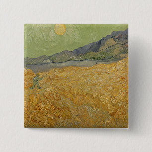 Vincent van Gogh Wheatfield met Reaper, 1889 Vierkante Button 5,1 Cm
