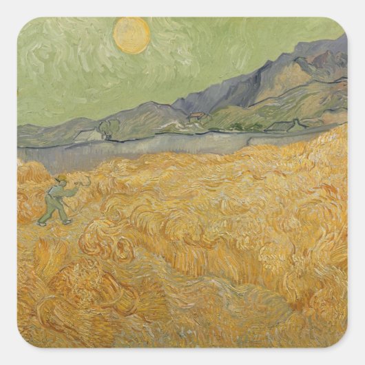 Vincent van Gogh | Wheatfield met Reaper, 1889 Vierkante Sticker (Voorkant)