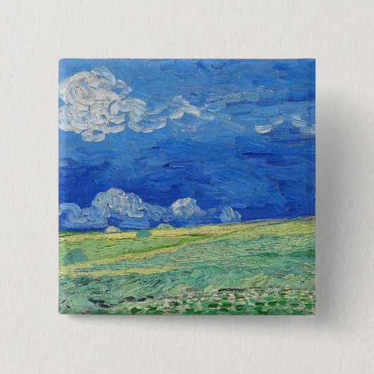 Vincent van Gogh - Wheatfields under Thunderclouds Vierkante Button 5,1 Cm (Voorkant)