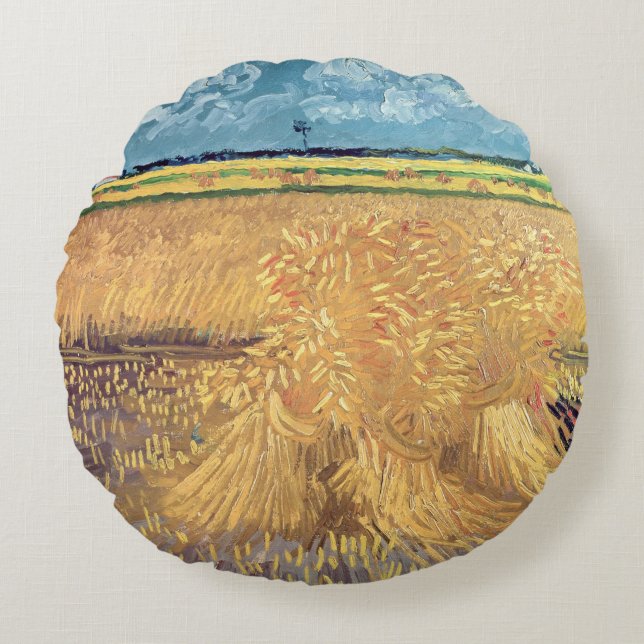 Vincent van Gogh | Wielveld met scheermessen, 1888 Rond Kussen (Voorkant)