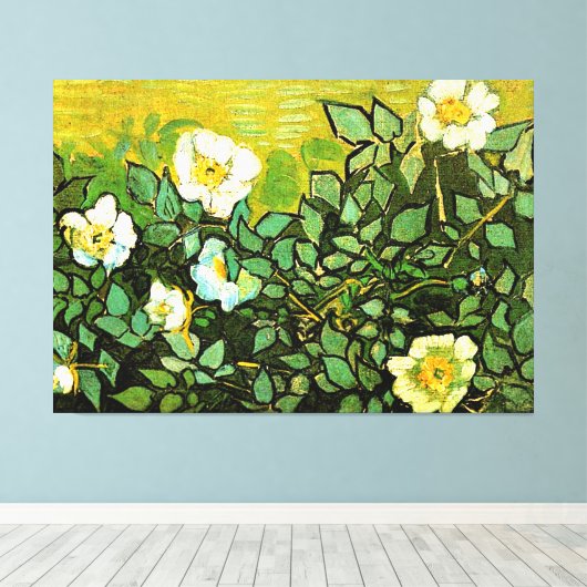 Vincent van Gogh - Wilde Rozen,  Canvas Afdruk (Insitu (Houten vloer))