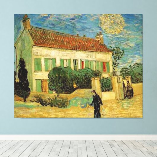 VINCENT VAN GOGH - WITTE HUIS BIJ NACHT CANVAS AFDRUK (Insitu (Houten vloer))