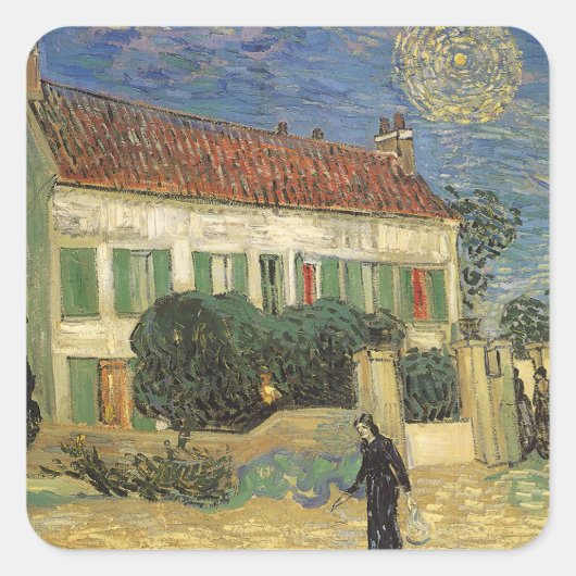 Vincent van Gogh - Witte Huis bij nacht Vierkante Sticker (Voorkant)