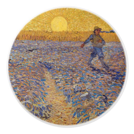 Vincent van Gogh - Zaaier met ondergaande zon Keramische Knop (Voorkant)