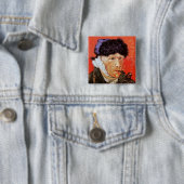 Vincent van Gogh - zelfportret met gebandatuurde o Vierkante Button 5,1 Cm (In situ)