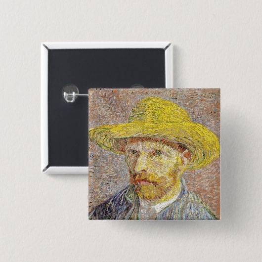 Vincent van Gogh - Zelfportret met strohoed Vierkante Button 5,1 Cm (Voorkant /achterkant)