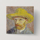 Vincent van Gogh - Zelfportret met strohoed Vierkante Button 5,1 Cm (Voorkant)