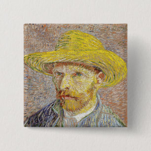 Vincent van Gogh - Zelfportret met strohoed Vierkante Button 5,1 Cm