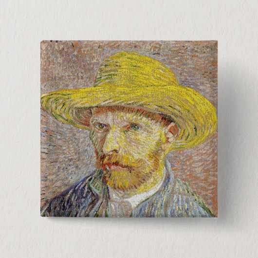 Vincent van Gogh - Zelfportret met strooien hoed Vierkante Button 5,1 Cm (Voorkant)
