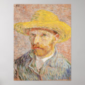 Vincent van Gogh Zelfportret Straw Pet Roze Poster (Voorkant)