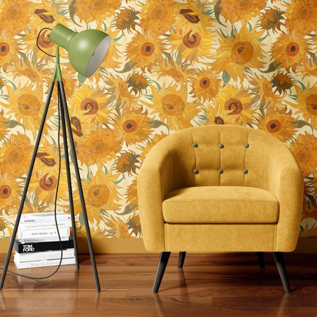 Vincent Van Gogh Zonnebloemen Bleek Geel Behang (Creator heeft geüpload)