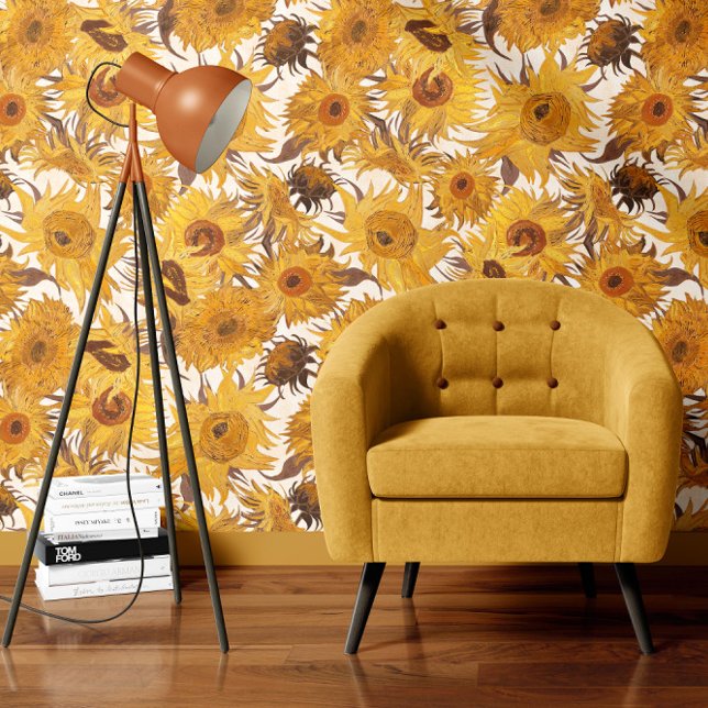 Vincent Van Gogh Zonnebloemen Crème Geel Behang (Creator heeft geüpload)