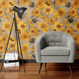 Vincent Van Gogh Zonnebloemen Grijs Geel Behang