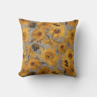 Vincent Van Gogh Zonnebloemen Grijs Geel Kussen