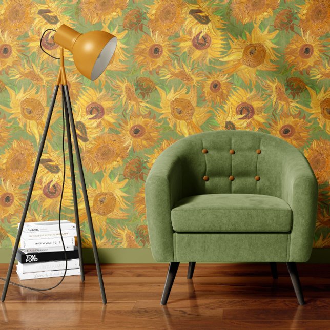 Vincent Van Gogh Zonnebloemen Groen Geel Behang (Creator heeft geüpload)