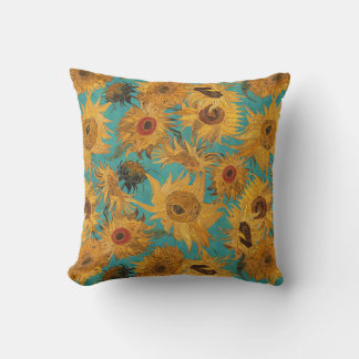 Vincent Van Gogh Zonnebloemen Turquoise Blauwe Gel Kussen